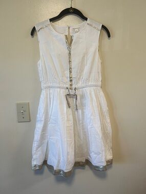 Crewcuts White Sleeveless Dress with Gold Trim